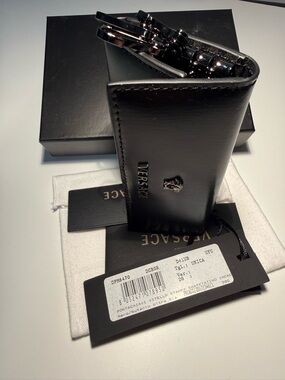 Versace Black Leather Key & Card Holder with Medusa Logo